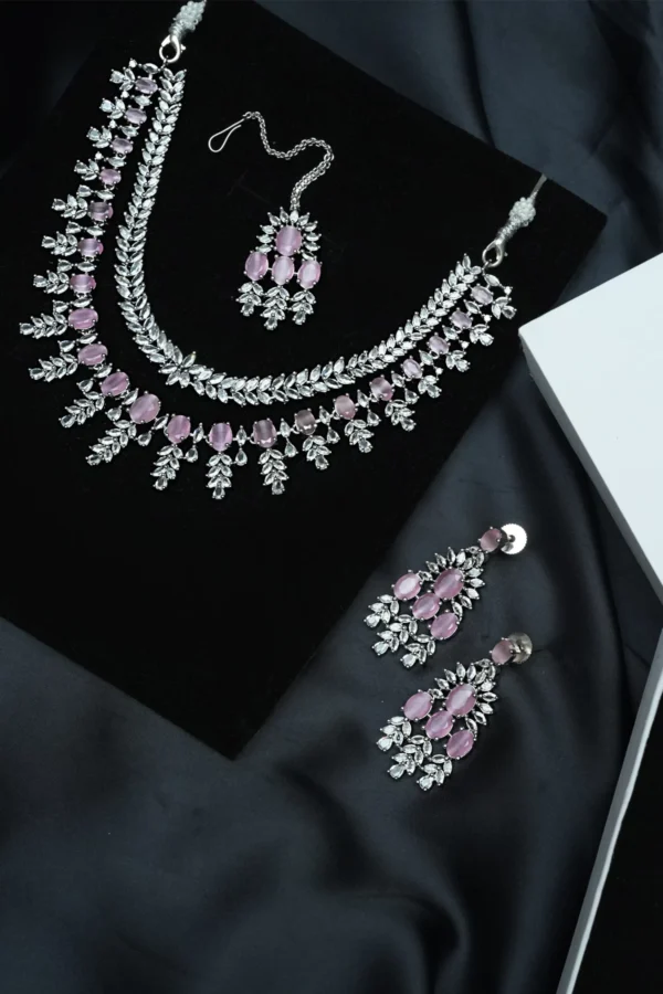 Amethyst Bloom Silver Necklace Set